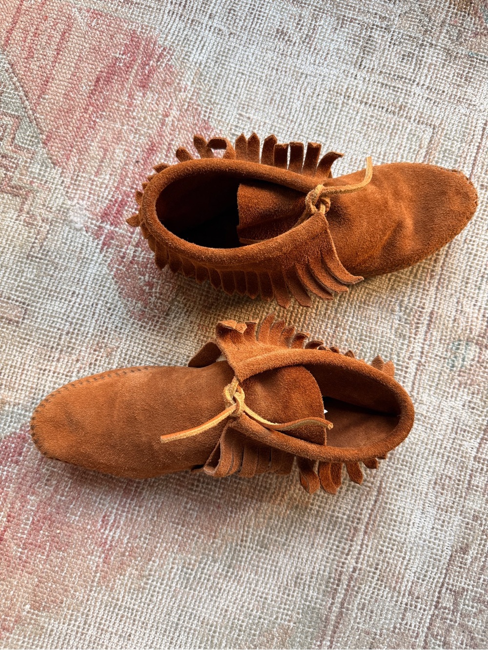 Minnetonka Suede Fringe Ankle Boots - Rust Brown